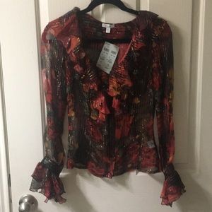 Sheer silk long sleeve blouse
